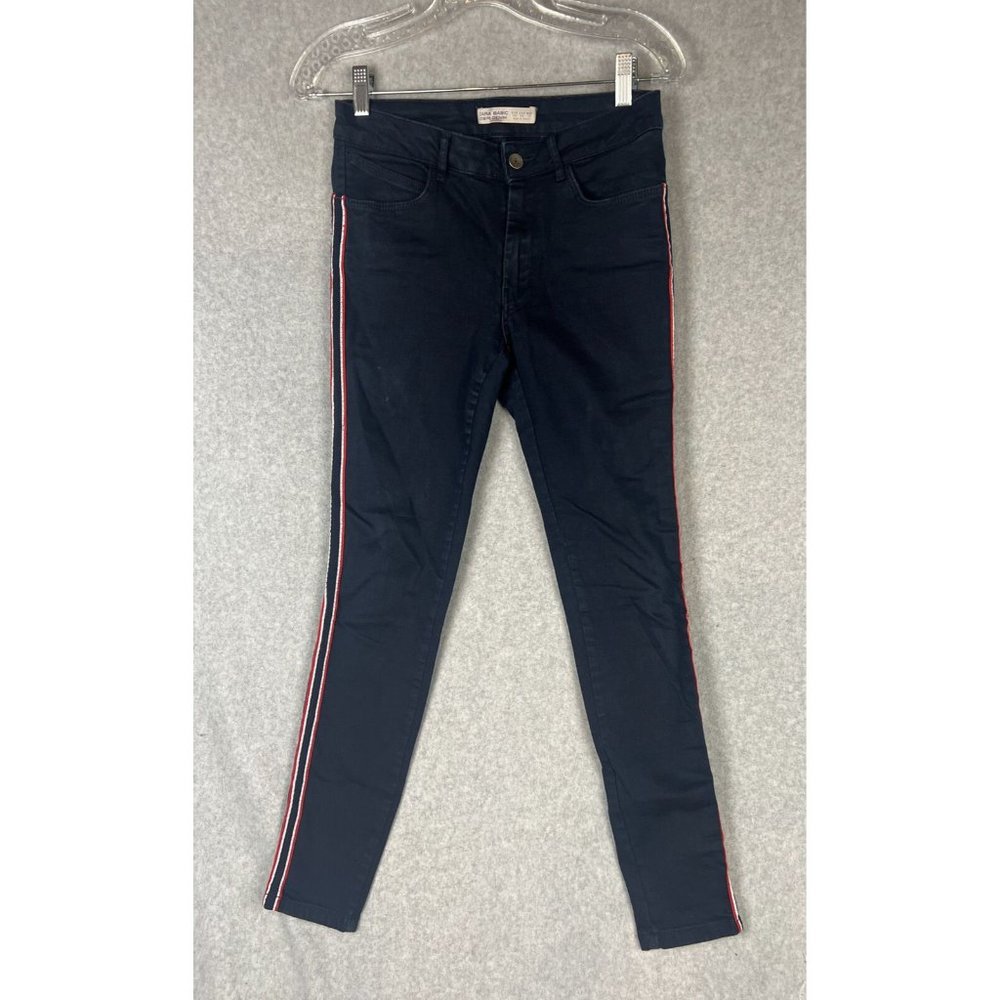 Zara Basic Z1975 Skinny Jeans Red White Stripped  Women’s Size 6 Navy Blue